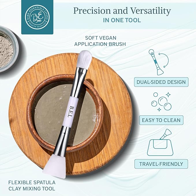 Bare Essentials Living Clay Face Mask Brush (2 Pack, White) Dual Soft Silicone Face Mask Applicator Brush Tool, Great Facial Essentials, Moisturizer Applicator & Skincare Brush for Facials-FemmiqueWomen