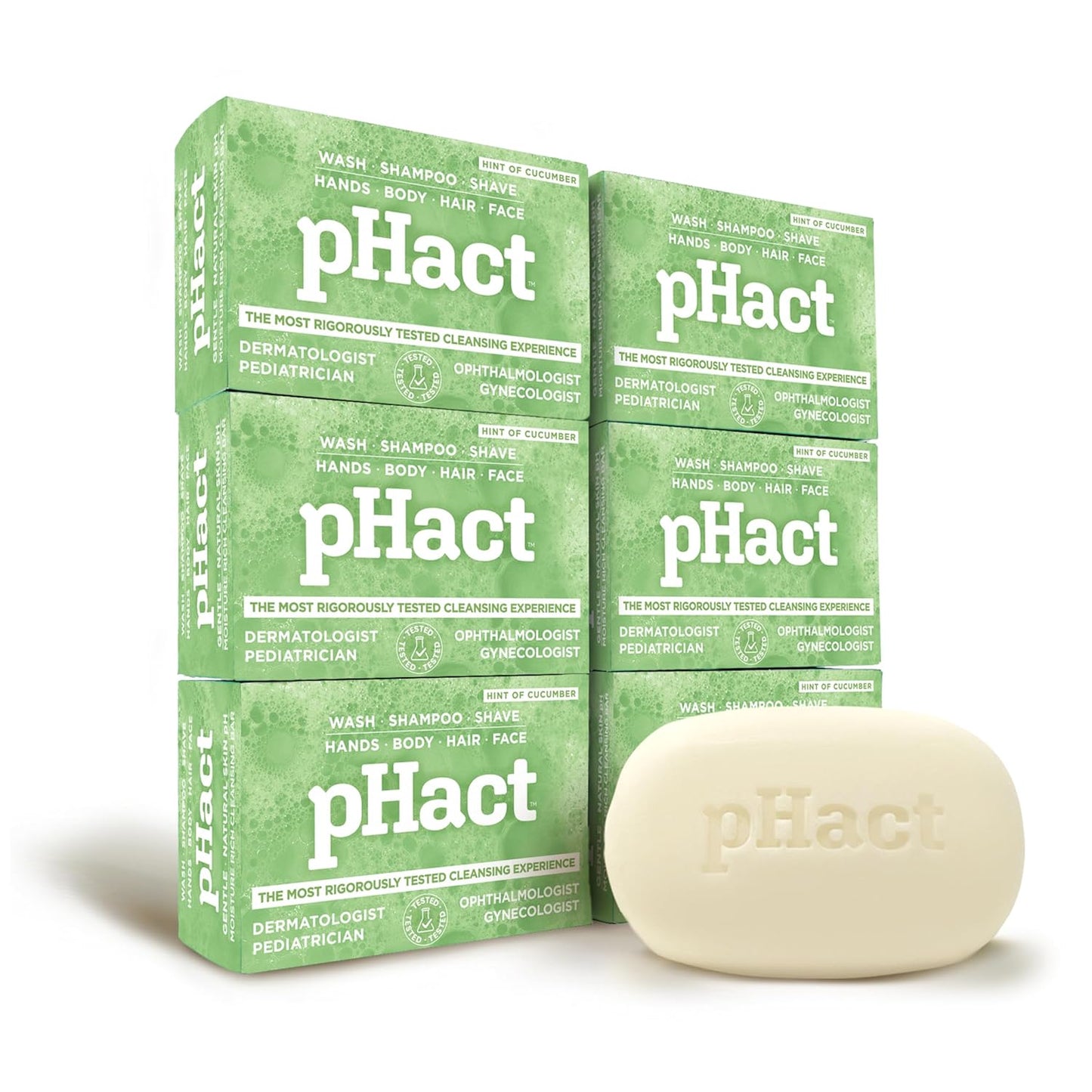 ANDREW LESSMAN pHact Moisture-Rich, Soap-Free Cleansing Bar Cucumber. Natural Skin pH. All Skin Types - Even Sensitive Skin. Hypoallergenic. Dermatologist Tested. 6 - Pack 4.25 oz each-FemmiqueWomen