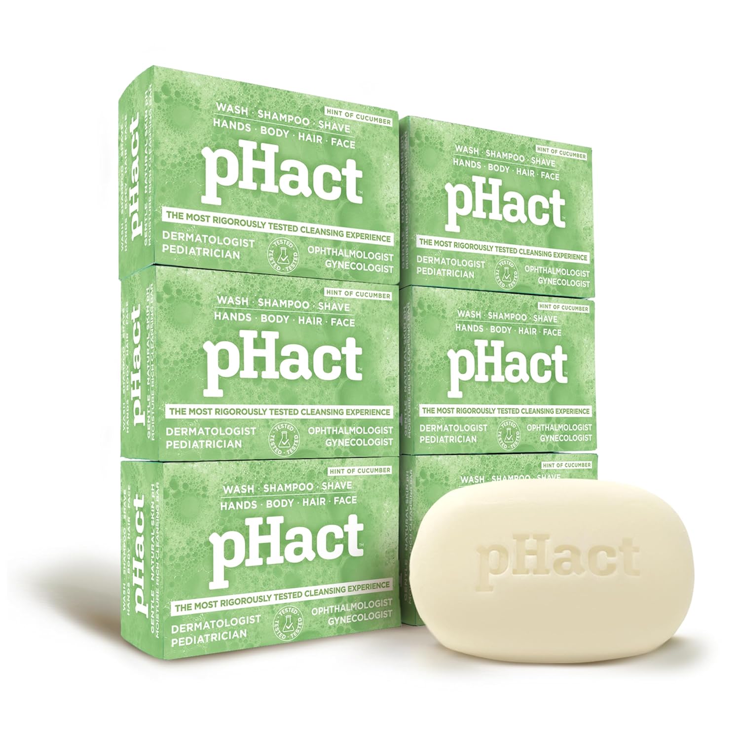 ANDREW LESSMAN pHact Moisture-Rich, Soap-Free Cleansing Bar Cucumber. Natural Skin pH. All Skin Types - Even Sensitive Skin. Hypoallergenic. Dermatologist Tested. 6 - Pack 4.25 oz each-FemmiqueWomen