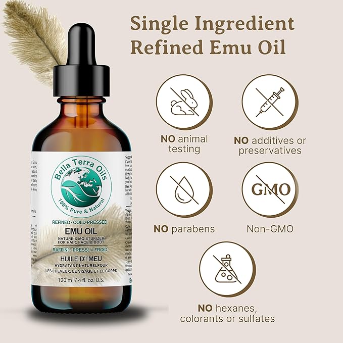 Bella Terra Oils - Emu Oil 8 oz - Australian Legacy, Famed for Omega-3, Omega-6 & Omega-9, The Natural Secret to Radiant Skin-FemmiqueWomen