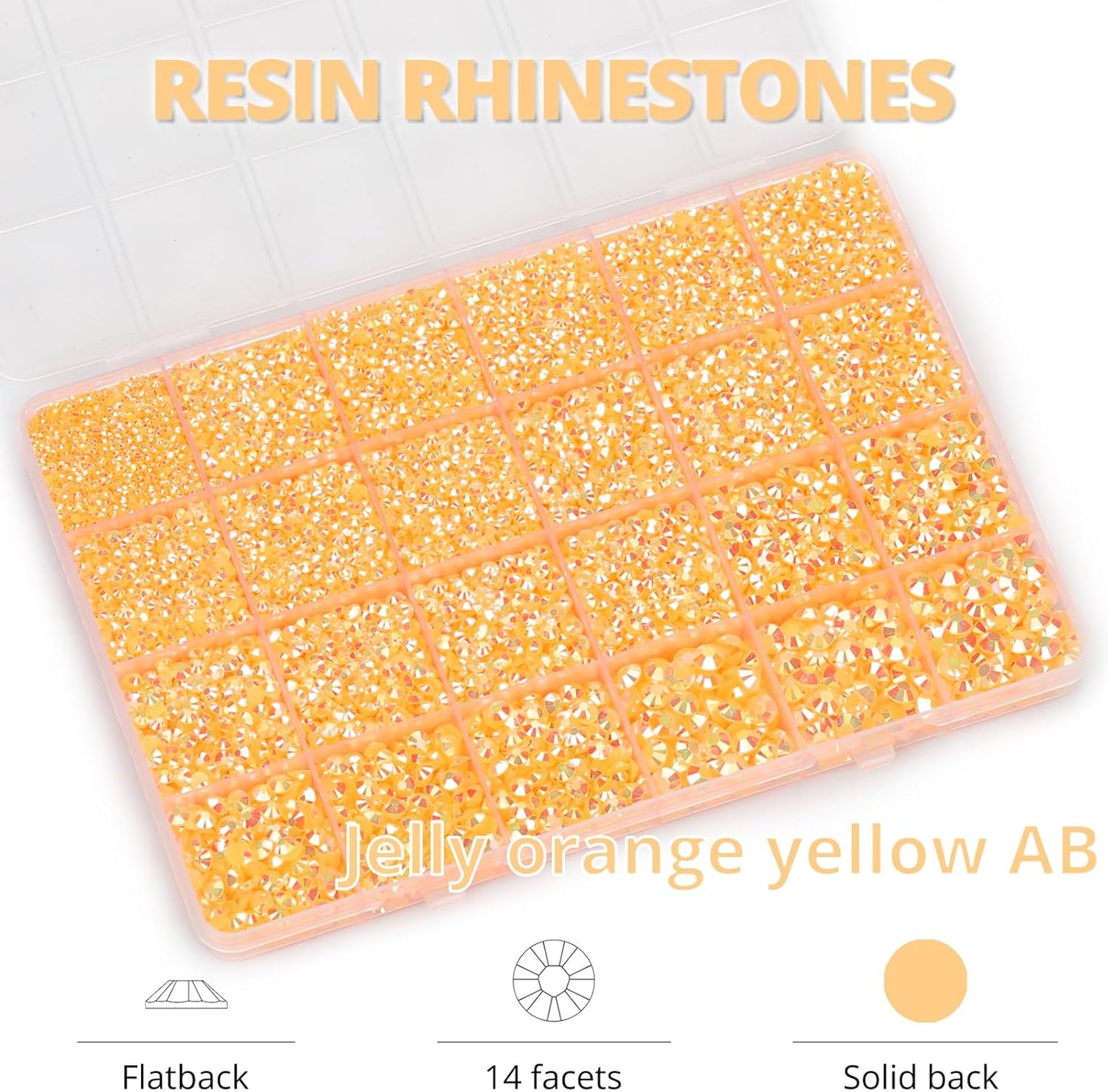 30000Pcs Resin Jelly Rhinestones Set for Crafting Bedazzling, Orange Yellow AB Flatback Gems Jewels for Crafts Clothes Shoes Fabric Outfit Nails Makeup, Flat Back Crystal 2-6mm with b 7000 Glue-FemmiqueWomen