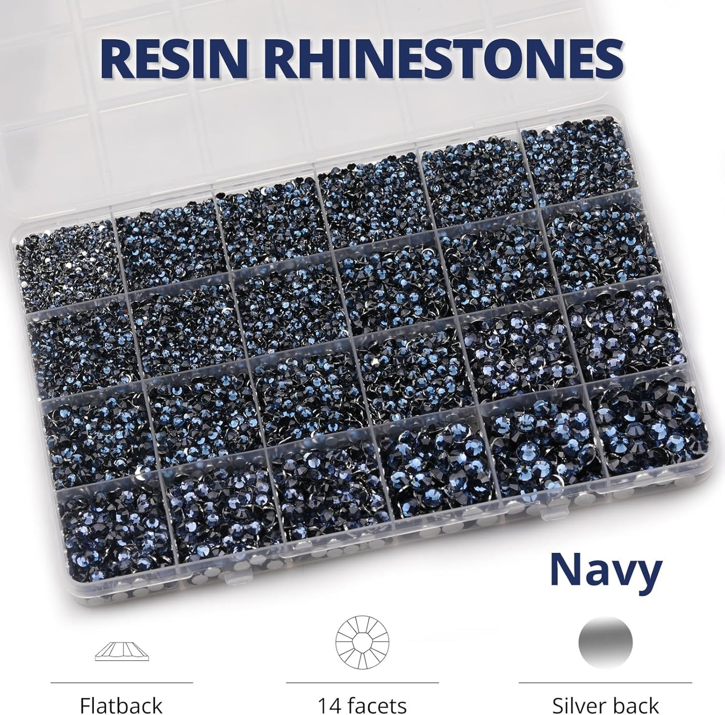 30000Pcs Resin Rhinestones Set for Crafting Bedazzling, Navy Flatback Gems Jewels for Crafts Clothes Shoes Fabric Outfit Nails Makeup, Flat Back Crystal 2-6mm with b 7000 Glue-FemmiqueWomen