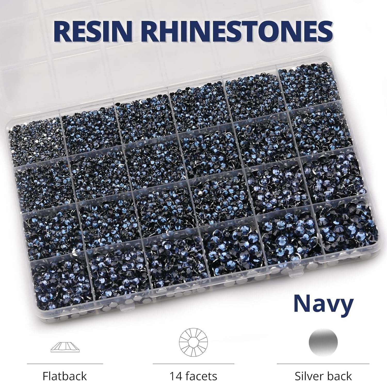30000Pcs Resin Rhinestones Set for Crafting Bedazzling, Navy Flatback Gems Jewels for Crafts Clothes Shoes Fabric Outfit Nails Makeup, Flat Back Crystal 2-6mm with b 7000 Glue-FemmiqueWomen