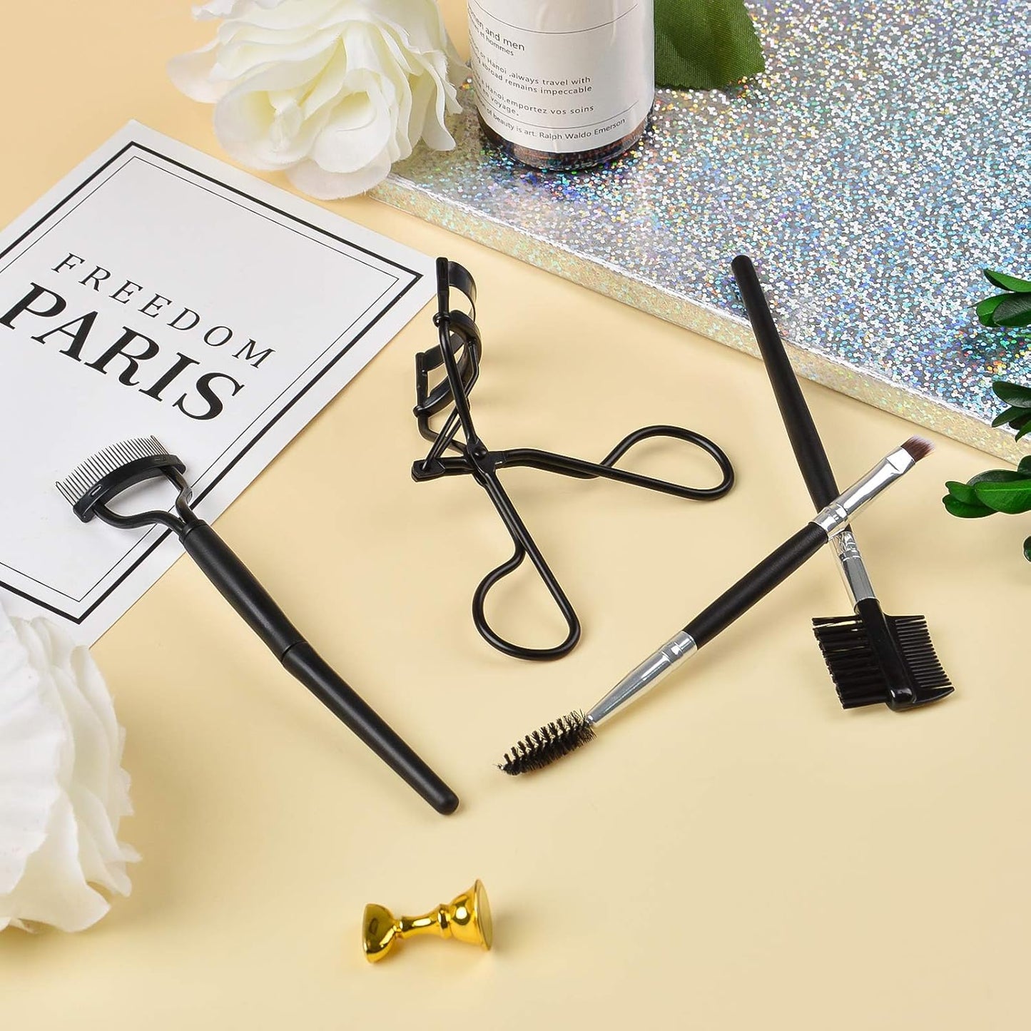 Eyelash Comb Brush Tools EBANKU 4pcs Eyebrow Brush Comb Eyelashes Curler Lash Separator Tool Double Ended Professional Eye Brow Spoolie Brushes for Makeup Grooming (Black)-FemmiqueWomen