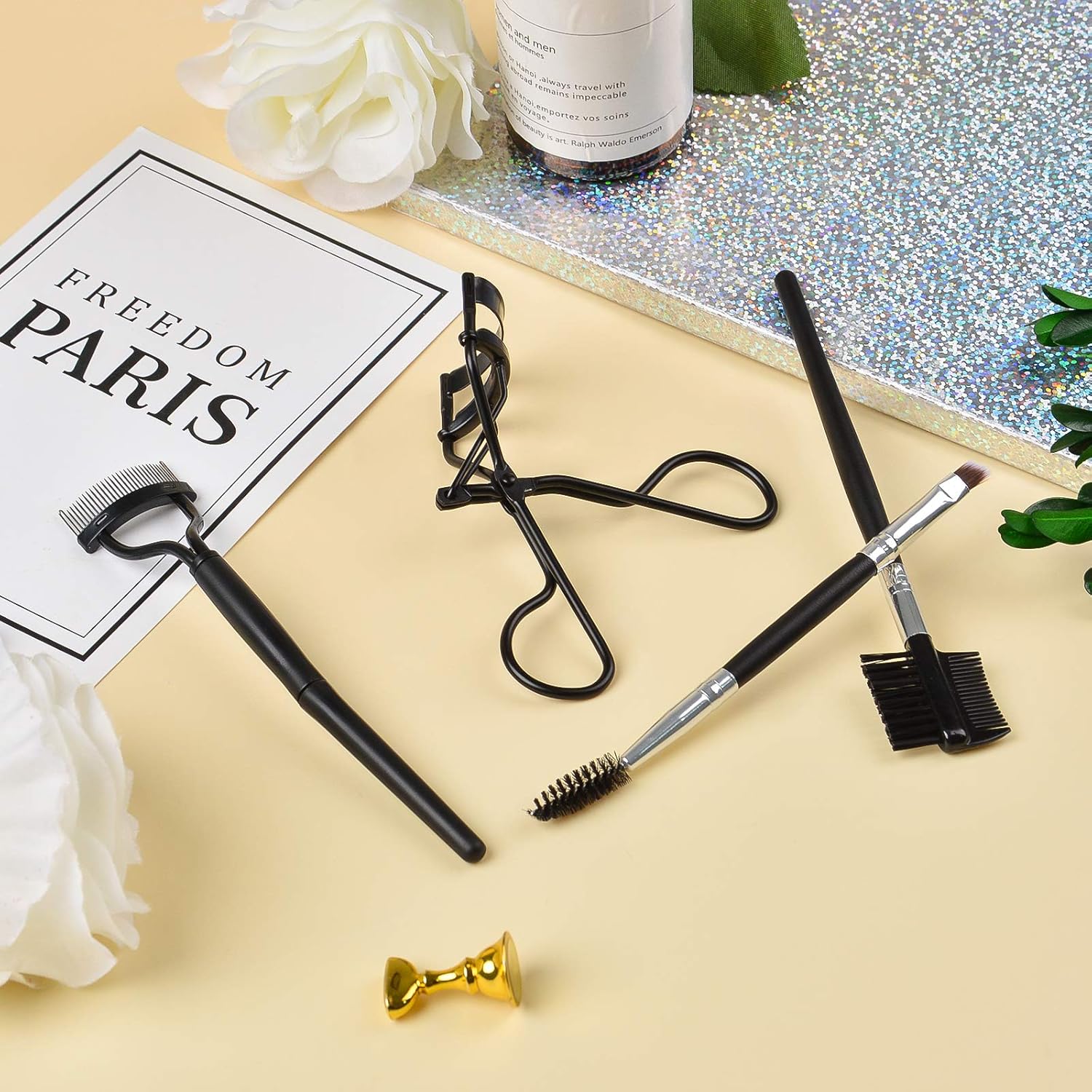 Eyelash Comb Brush Tools EBANKU 4pcs Eyebrow Brush Comb Eyelashes Curler Lash Separator Tool Double Ended Professional Eye Brow Spoolie Brushes for Makeup Grooming (Black)-FemmiqueWomen