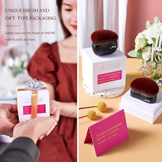 Jessup Foundation Brush Large Kabuki Makeup Brush for Face Body Blending Buffing Stippling Liquid Powder Cream Flawless with Gift Box, Black SF001-FemmiqueWomen
