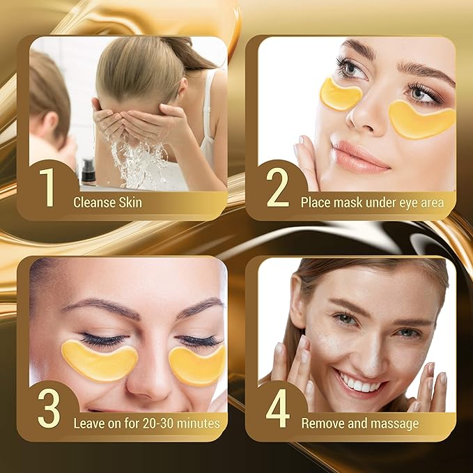 24k Gold Collagen Eye Mask: Hydrogel Under Eye Patches with Collagen & Hyaluronic Acid - Hydrating Under Eye Mask for Dark Circles, Puffy Eyes, & Under Eye Bags - Cooling Gel Treatment Pads - 15 Pairs-FemmiqueWomen