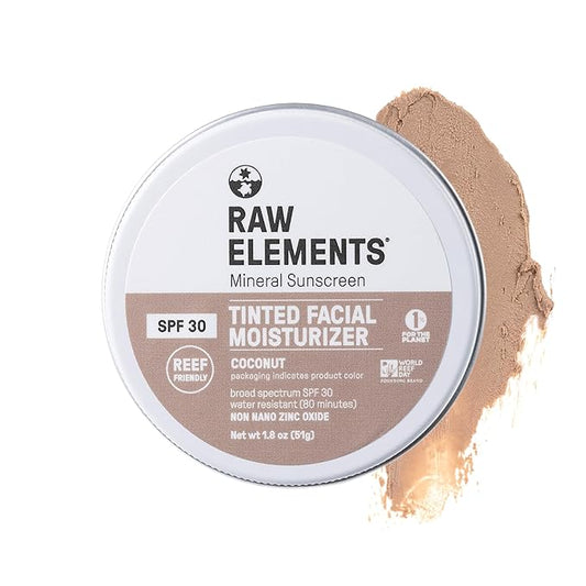 Raw Element Ultra-Moisturizing Tinted Face Cream, Non Toxic Mineral Face Sunscreen, Daily Tinted Moisturizer, Non-Nano Zinc Oxide, Reef Friendly, All Ages, SPF 30, 1.8 oz, Coconut, Pack of 1-FemmiqueWomen