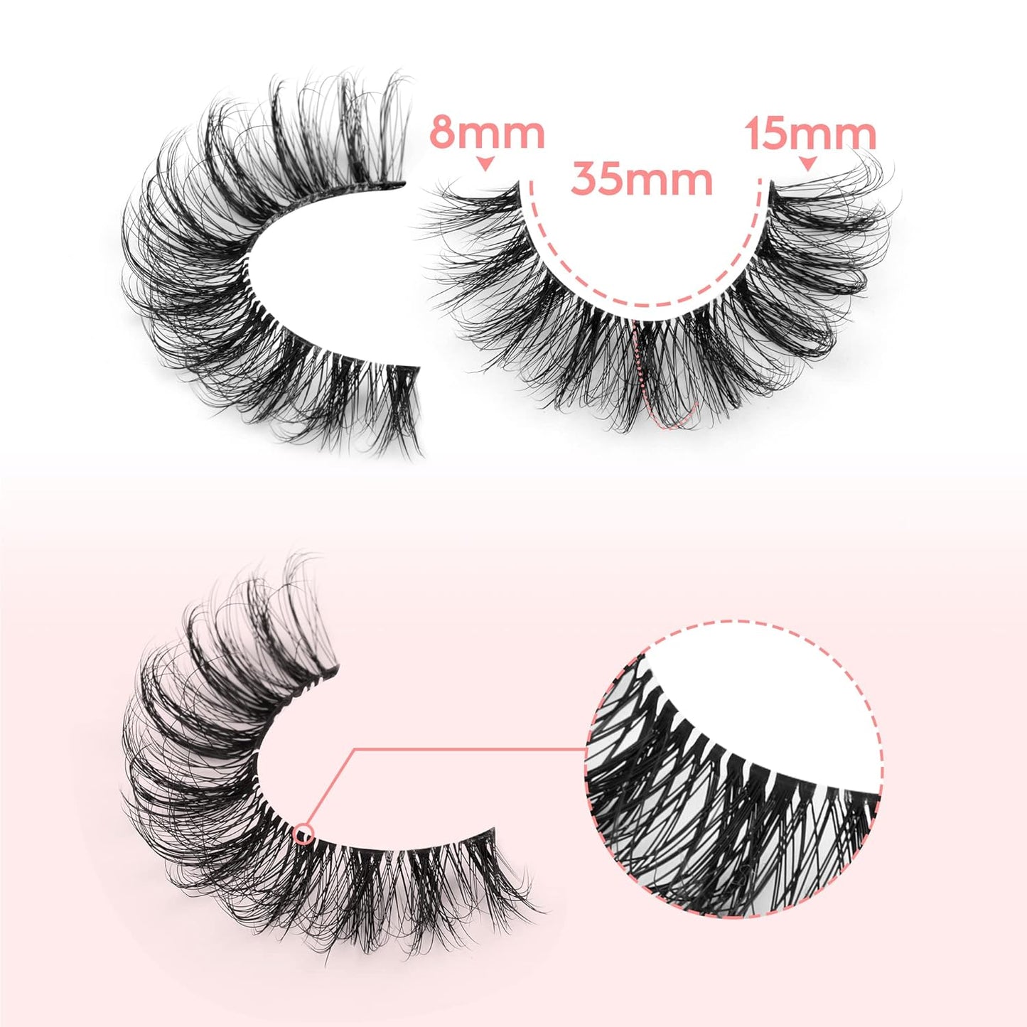 JIMIRE Eyelashes with Clear Band Wispy Curly 15mm 3D Faux Mink Lashes Fluffy Natural Volume Cat Eye Fake Lashes 7 Pairs Pack-FemmiqueWomen