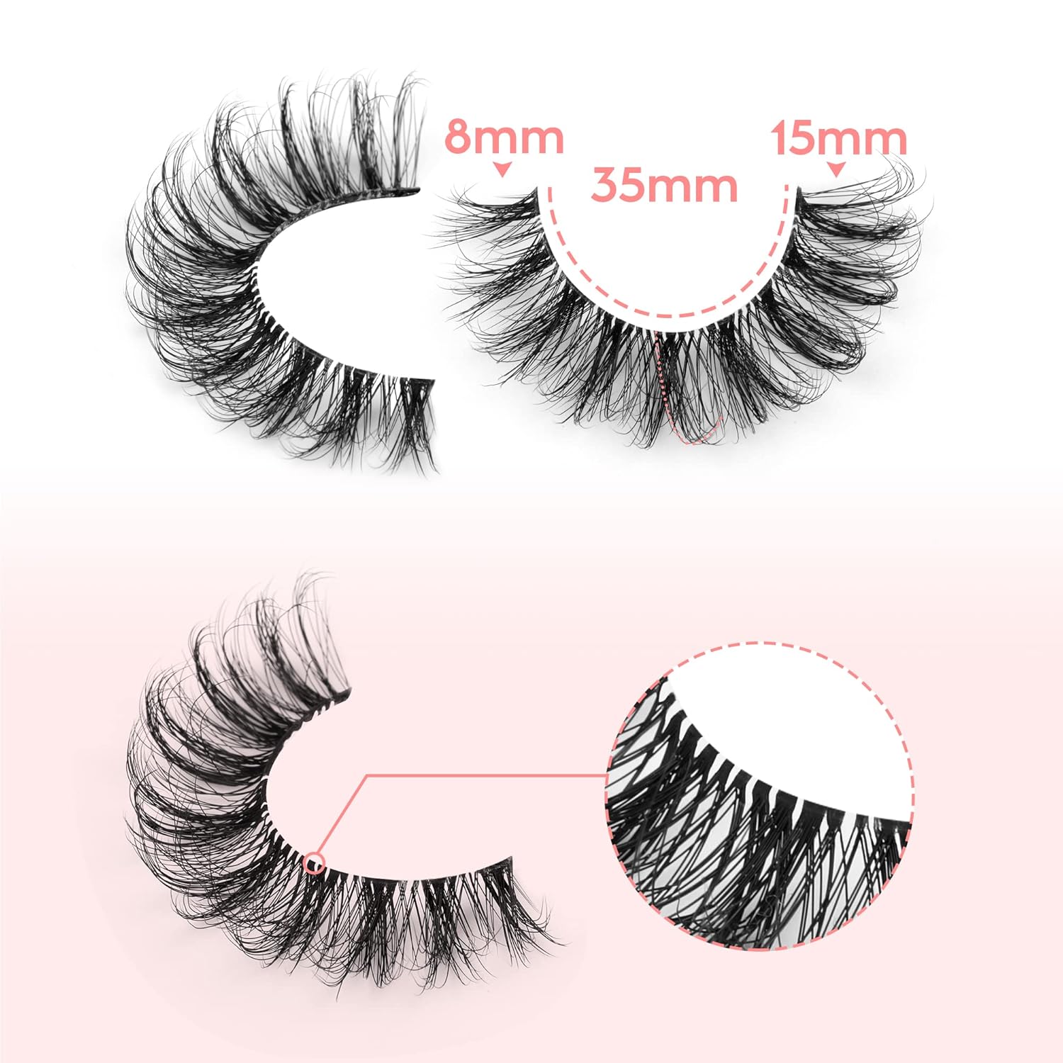 JIMIRE Eyelashes with Clear Band Wispy Curly 15mm 3D Faux Mink Lashes Fluffy Natural Volume Cat Eye Fake Lashes 7 Pairs Pack-FemmiqueWomen