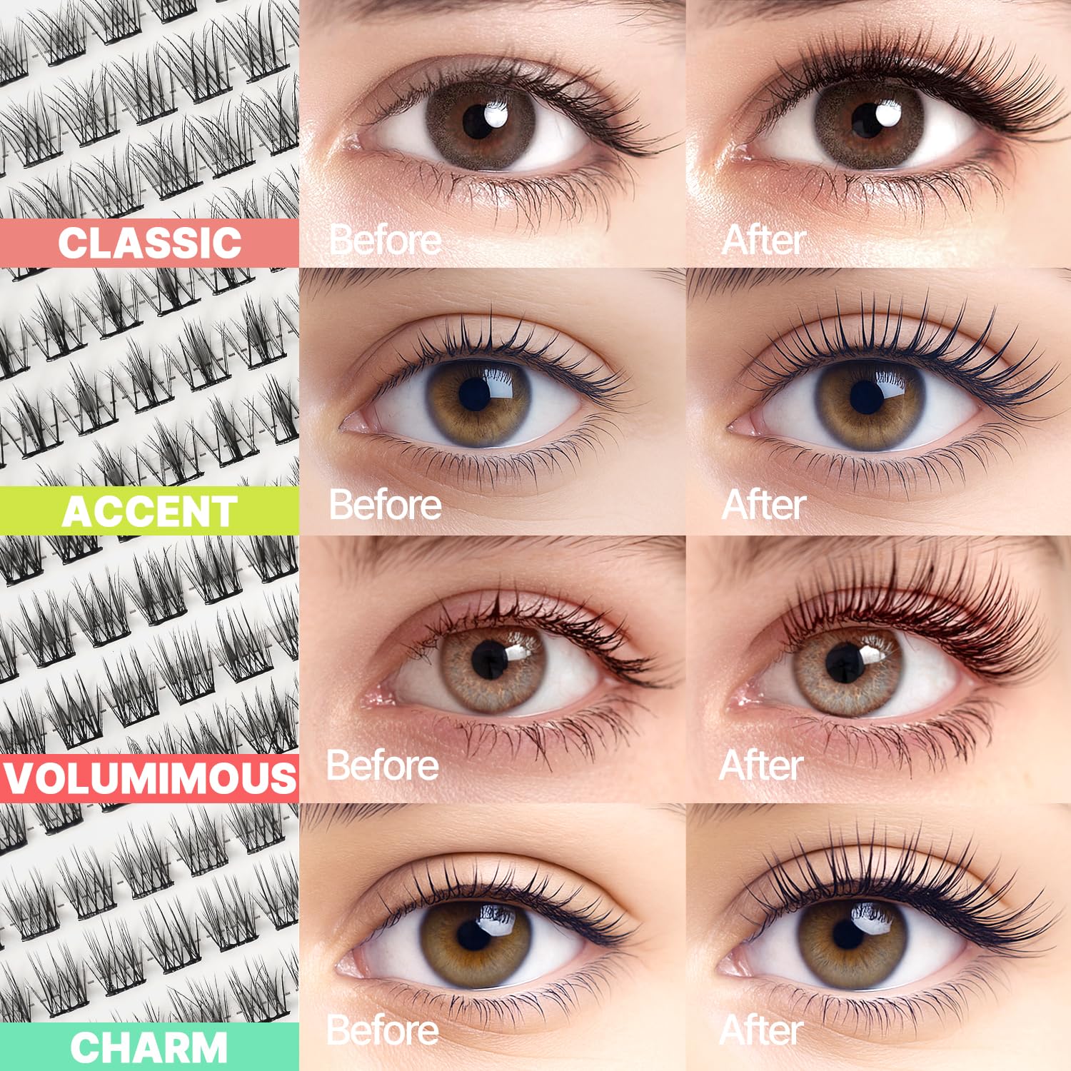 Korean Self Adhesive Lash Clusters Manga Look No Glue Press On Pre Bond Lash Clusters Fluffy Self Adhesive False Eyelashes No Glue Needed Reusable Wispy Eyelash Extensions-FemmiqueWomen