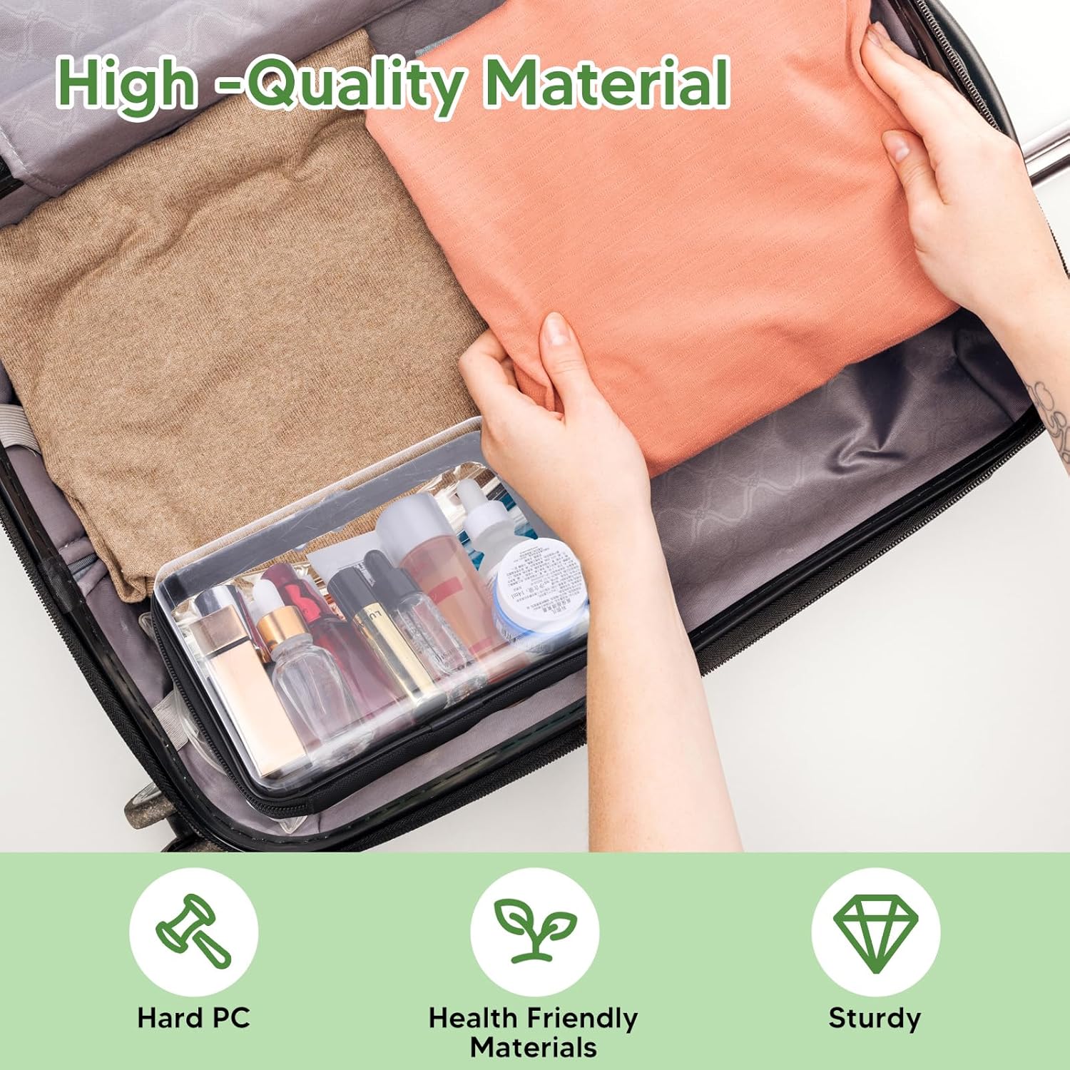 2 Pack Clear Hard Zipper Case, Hard PC Plastic Cosmetic Travel Bag with Zipper, Portable Travel Organizer Bins, Durable Makeup Bags for Toy Storage, Pencil Case-FemmiqueWomen