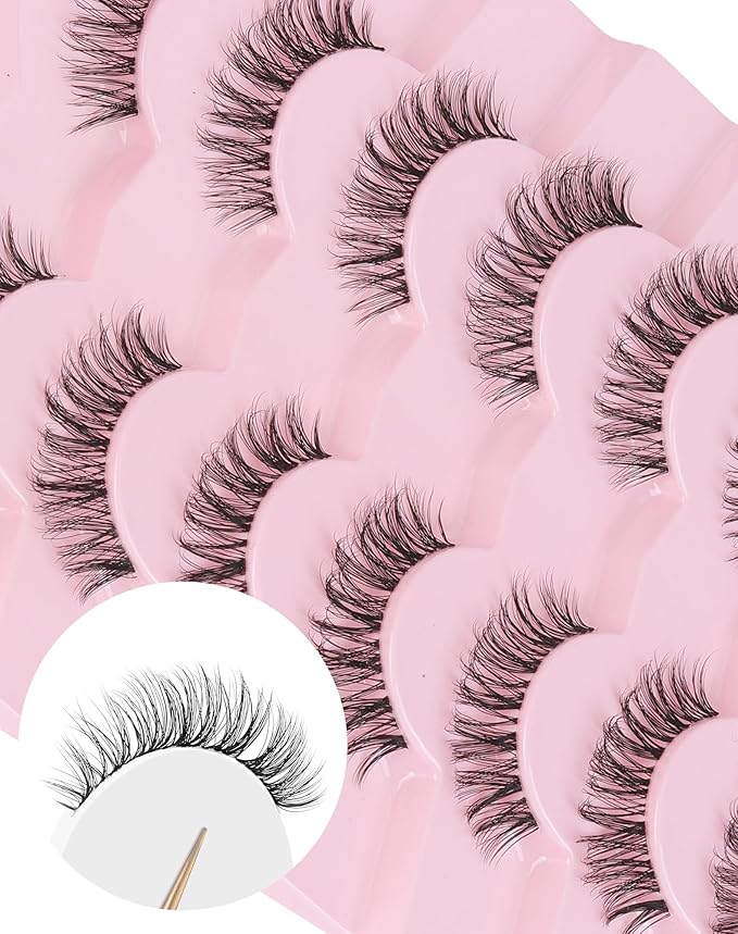 Lashes Wispy False Eyelashes Natural Mink Lashes Small Strip Lashes Wispies Eyelashes Short Eyelashes Natural Look Eye Lashes Pack 7 Pairs-FemmiqueWomen