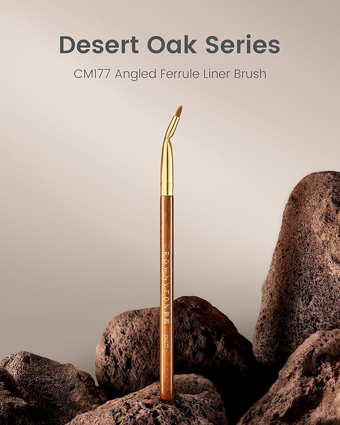 Desert Oak Series Bent Eyeliner Brush - 30° Angled Kolinsky Sable for Sharp Lines & Brows, Luxury Bubinga Handle (CM 177)-FemmiqueWomen