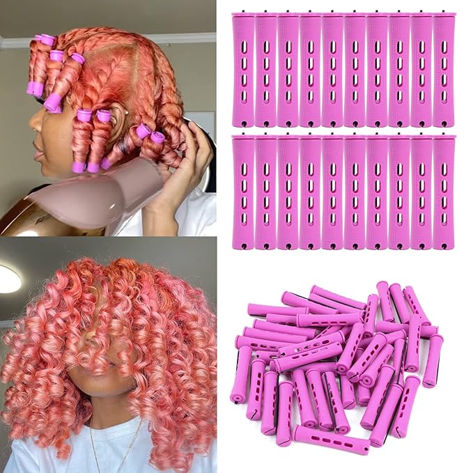 20pcs Women's Perm Rods Set for Natural Hair: 2 Sizes Cold Wave Hair Rollers for Curling and Styling All Hair Lengths - DIY Hairdressing Tools (Purple)-FemmiqueWomen