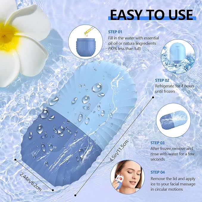 2pcs Ice Roller for Face and Eye, Silicone Ice Facial Roller Ice Holder, Face Ice Mold Skin Care, Face Icers Reusable Ice Cube Roller for Shrink Pores Anti Wrinkle Reduce Puffiness, Black Blue-FemmiqueWomen