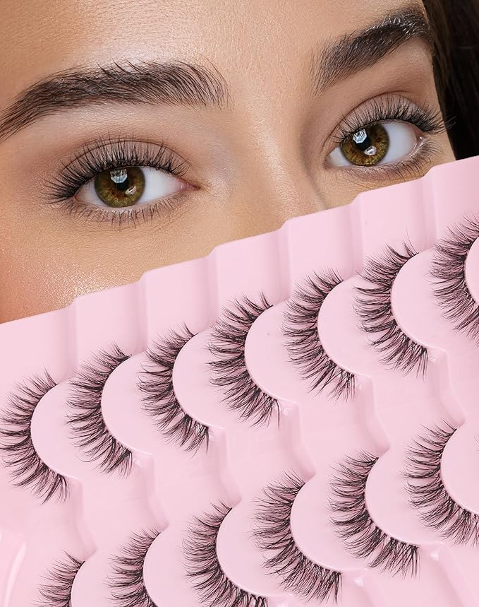Lashes Wispy False Eyelashes Natural Mink Lashes Small Strip Lashes Wispies Eyelashes Short Eyelashes Natural Look Eye Lashes Pack 7 Pairs-FemmiqueWomen