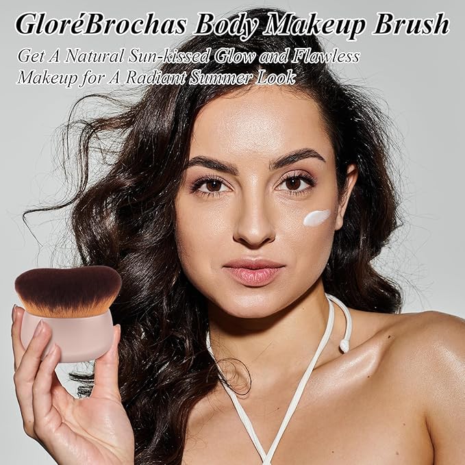 75MM Extra Large Self Tanner Kabuki Makeup Brush – Ultra Soft Dense Vegan Bristles for Body Makeup, Bronzer & Foundation–Applies Tanning Mousse, Lotion & Self Tanner–Khaki, Wet & Dry-FemmiqueWomen