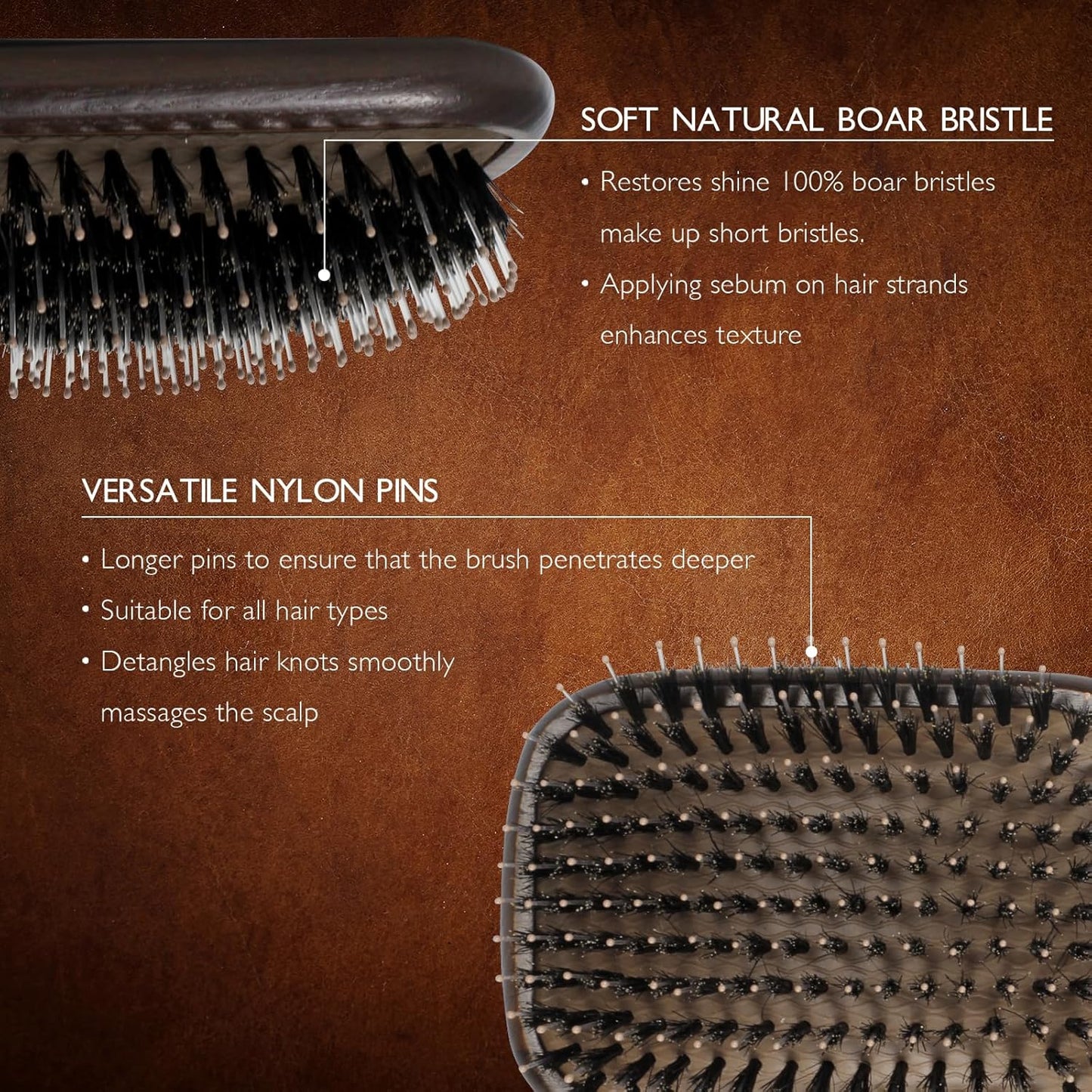 100% Boar Bristle Hair Brush Set, Detangler for Long, Short, Thin, Curly, Straight, or Wavy,Hairbrush for Enhancing Shine,Great for Men, Women, and Kids-FemmiqueWomen