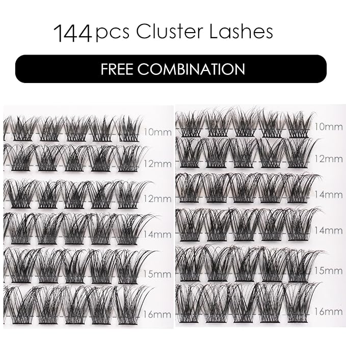 Lash Clusters 144 Pcs Individual Lashes Clusters Eyelash Extensions False Eyelashes DIY Lash Extension Reusable False Eyelashes Natural Look Mix 10-16mm C D Curl-DM17-FemmiqueWomen