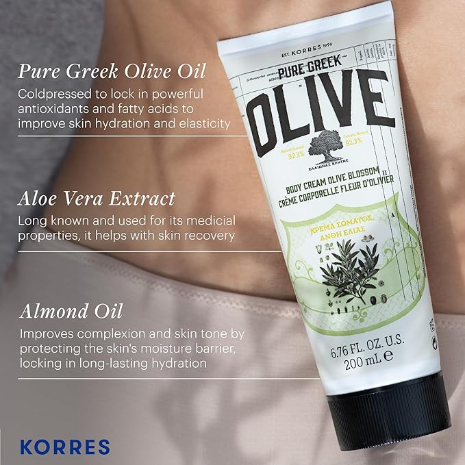 KORRES Olive Body Lotion for Dry Skin Moisturizer Cream with Vitamin E, Aloe and Pure Greek Olive Oil for Body Care, Hydrating & Nourishing for Smooth, Supple Skin,-FemmiqueWomen