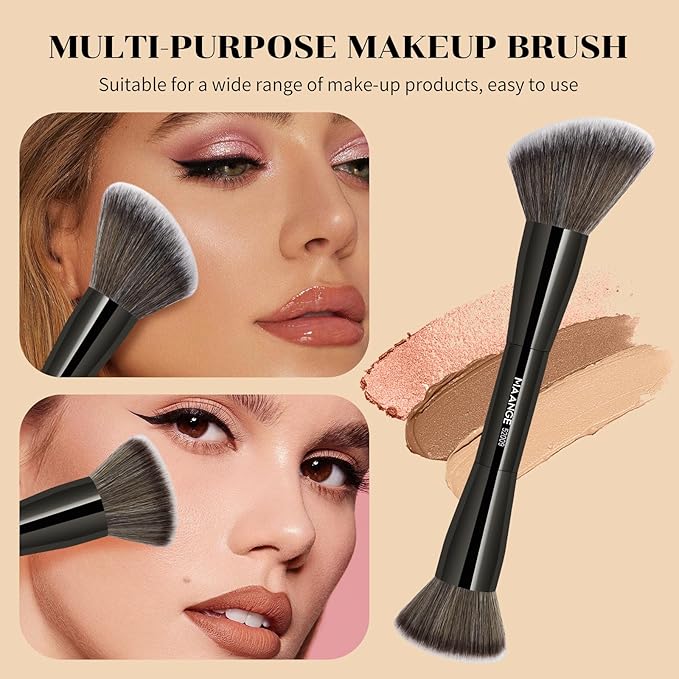 MAANGE 7pcs Makeup Brush Set Double Sided Kabuki Makeup Brushes Contour Brush for Foundation Liquid Powder Concealer Cream Cosmetics Bronzer Blending Blush Buffing Makeup Tools (Black)-FemmiqueWomen
