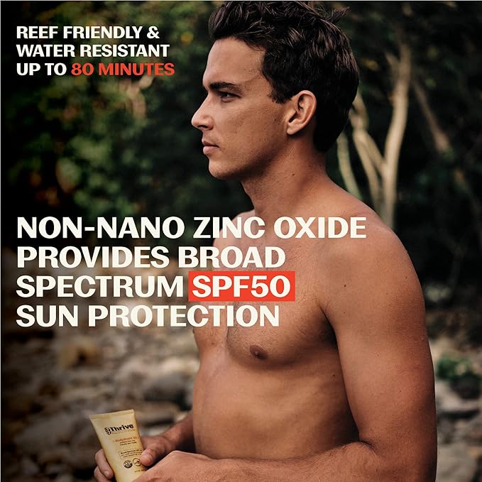 Thrive Natural Care Reef Safe Sunscreen SPF50 - Hawaii 104 Reef Act Compliant - Mineral Sunscreen Non-Nano Zinc Oxide - Vegan, (5.8 Oz (Pack of 2))-FemmiqueWomen