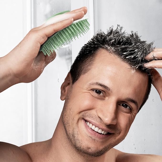 2 PC Scalp Massager Shampoo Brush, Scalp Scrubber & Exfoliator for Dandruff Removal, Wet & Dry and Detangler for Men and Women, Suitable for Short Medium Hair (Green)-FemmiqueWomen