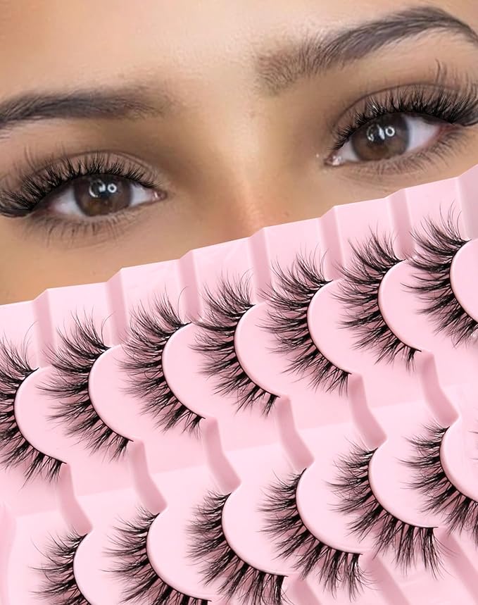 Cat Eye Lashes Natural Lashes Wispy False Eyelashes Fox Eye Lashes Natural Look False Lashes Pack 15MM 7 Pairs-FemmiqueWomen