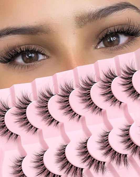 Cat Eye Lashes Natural Lashes Wispy False Eyelashes Fox Eye Lashes Natural Look False Lashes Pack 15MM 7 Pairs-FemmiqueWomen