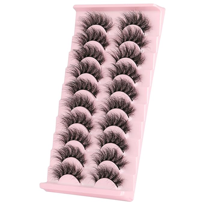 FANXITON Mink Lashes False Eyelashes Dramatic Full Mink Lashes Wispy 19 MM Natural Look 3D Fake Eyelashes 10 Pairs Pack-FemmiqueWomen