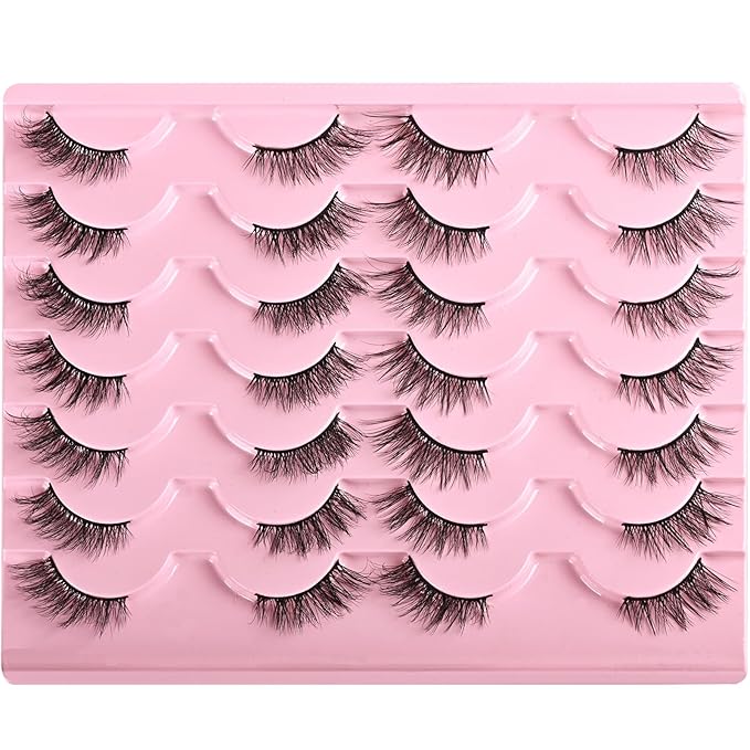 FARRED Half Lashes Natural Look Short Eyelashes Cat Eye Lash Fluffy Natural Lashes Wispy False Eyelash 14 Pairs Faux Mink Strip Eye Lashes Pack for Daily Makeup (F15 | 9-14mm)-FemmiqueWomen