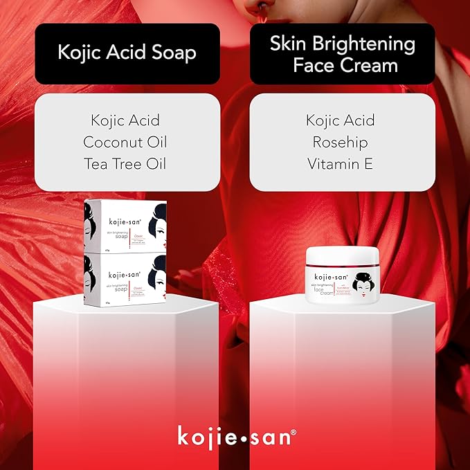 Kojie San Skin and Body Soap 2 Piece Set – Original Kojic Acid, Dark Spot Remover Soap Bar with Coconut & Tea Tree Oil – 65g x 2 Bars & 30g Face Cream-FemmiqueWomen