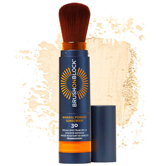 Brush On Block SPF 30 Mineral Powder Sunscreen New Formula, With Niacinamide, Hyaluronic Acid, & Vitamin C, Broad Spectrum, Water Resistant, Translucent, For All Skin Types, Reef Friendly, Mfg in USA-FemmiqueWomen