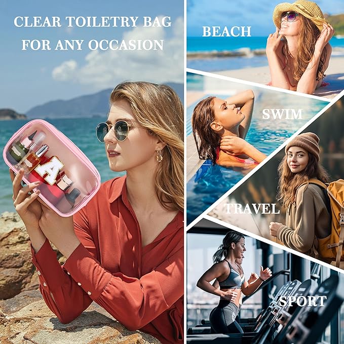 YOOLIFE Initial Travel Makeup Bag Pouch, Clear Toiletry Bag for Women Travel Accessories Cosmetic Bag Skin Care for Teen Make Up Bags Birthday Gifts for Women Unique Teacher Mom Friends Gifts Pink R-FemmiqueWomen