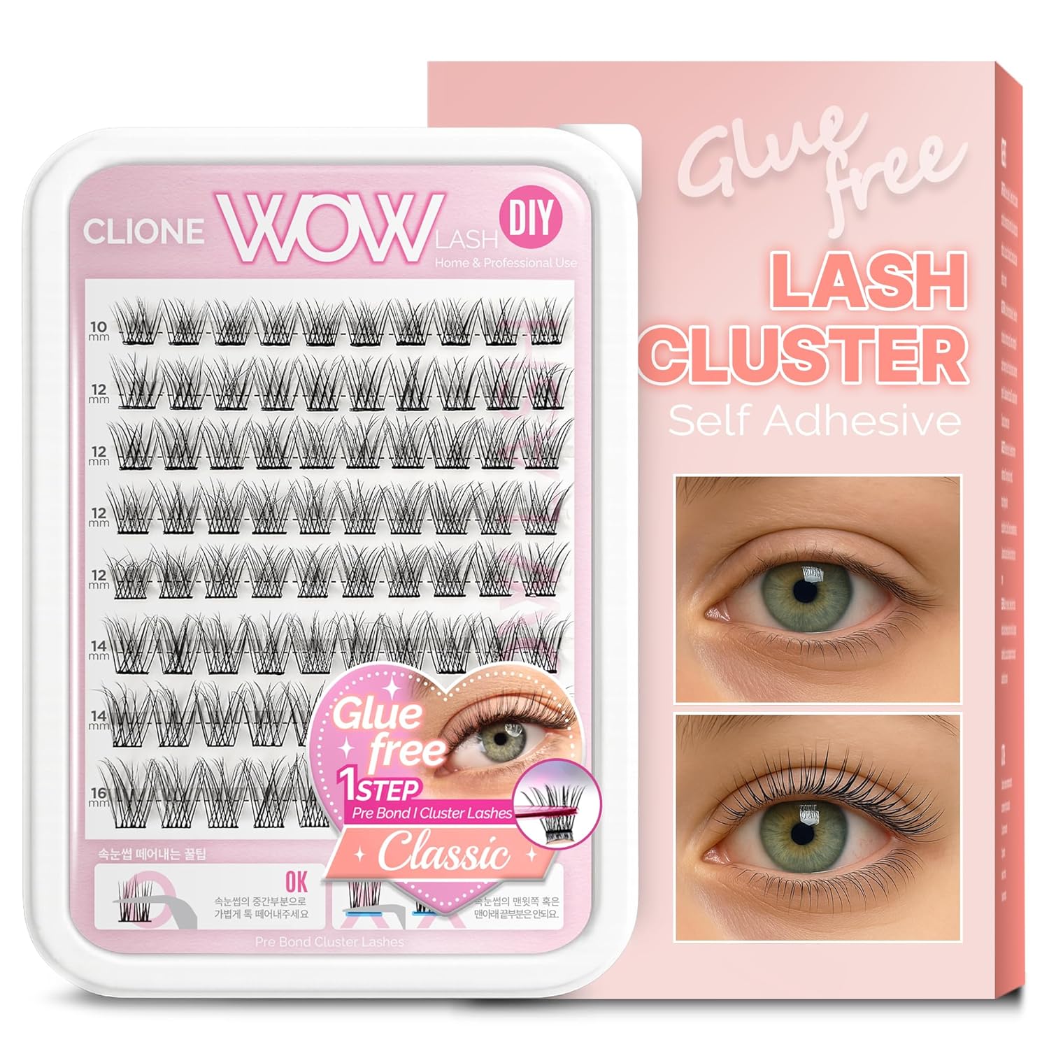 Korean Self Adhesive Lash Clusters Classic Look No Glue Press On Pre Bond Lash Clusters Fluffy Self Adhesive False Eyelashes No Glue Needed Reusable Wispy Eyelash Extensions-FemmiqueWomen