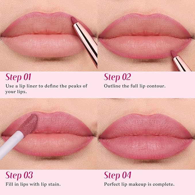 2 PCS Lip Liner and Lip Stain Combo Set, High Pigmented Long Lasting Velvet Lip Tint, Well-Defined Lipliner, Weightless Waterproof Not Animal Tested, Matte Finish Makeup-FemmiqueWomen