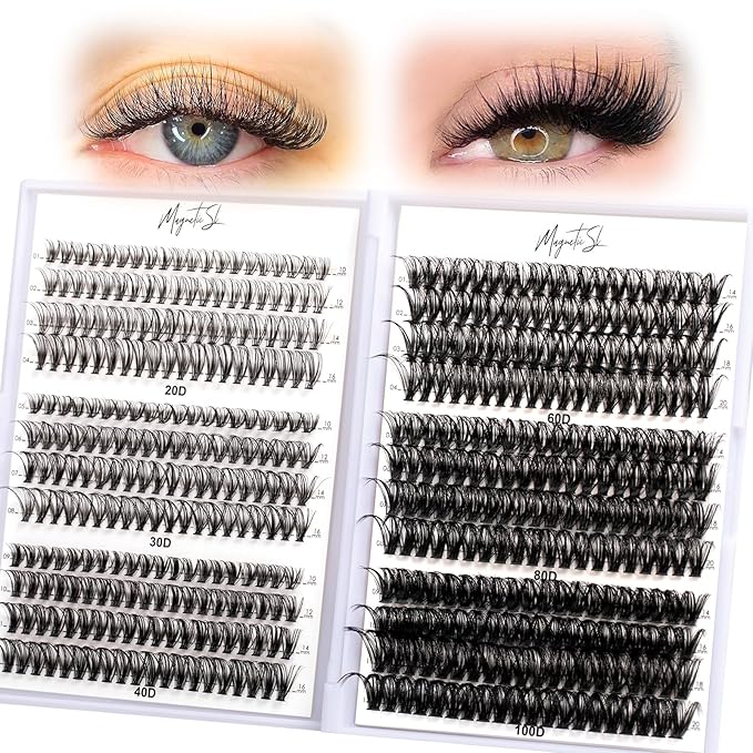 Lash Clusters 480 Clusters D Curl 10-20mm False Eyelash 60D 80D 100D Thick Eyelash Extension 20D 30D 40D Individual Eyelashes Multi-Style DIY Lash Extensions for Beginners(20D-100D-D, 10-20MIX)-FemmiqueWomen
