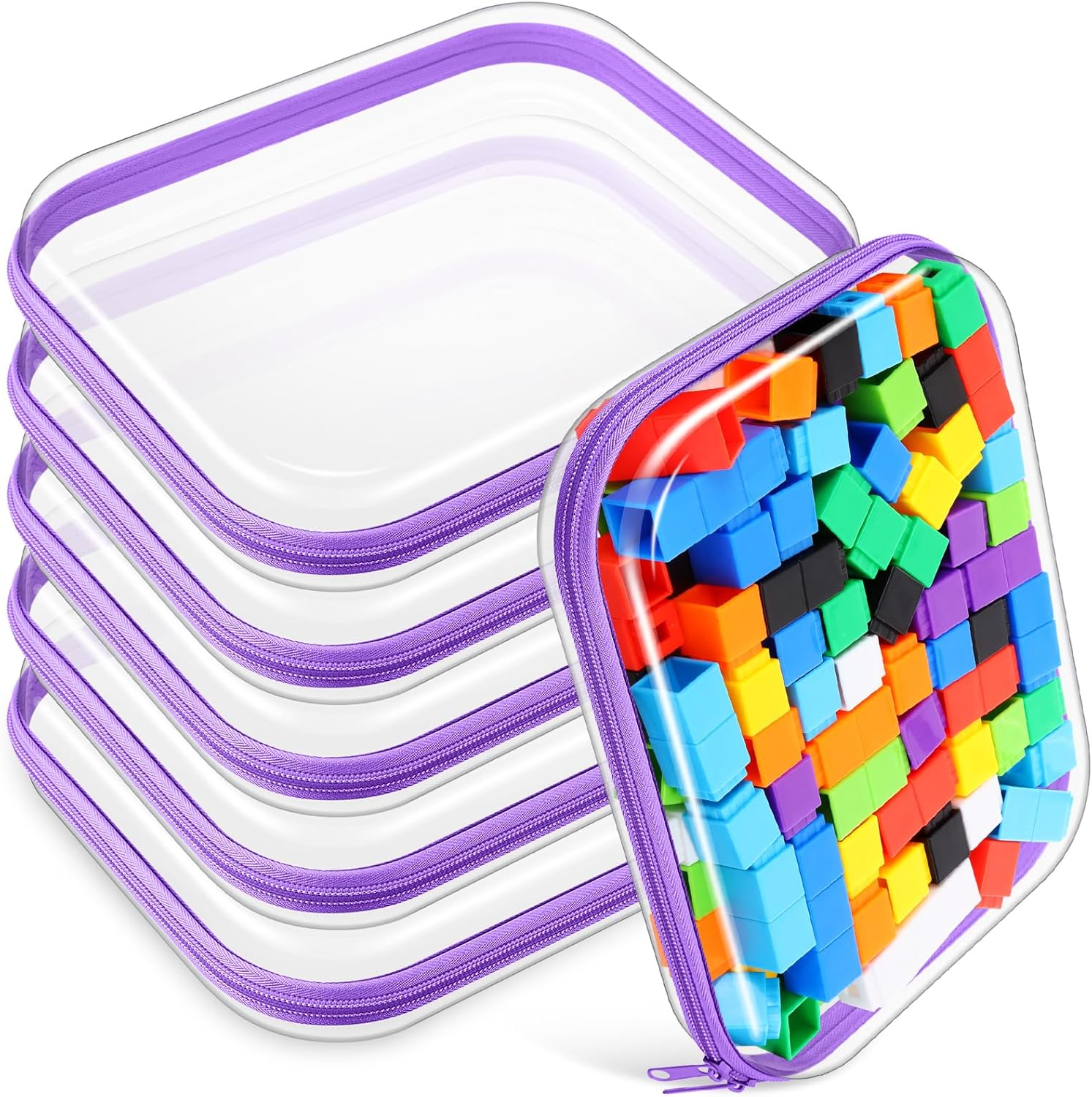 Sanwuta 6 Pcs Clear Hard Zipper Case Pencil Pouches Hard Plastic Zipper Pouches Makeup Bag Transparent Cases for Snacks Plastic Storage Organizer Box for Travel(Purple,9.84 x 7.87 x 2 Inch)-FemmiqueWomen