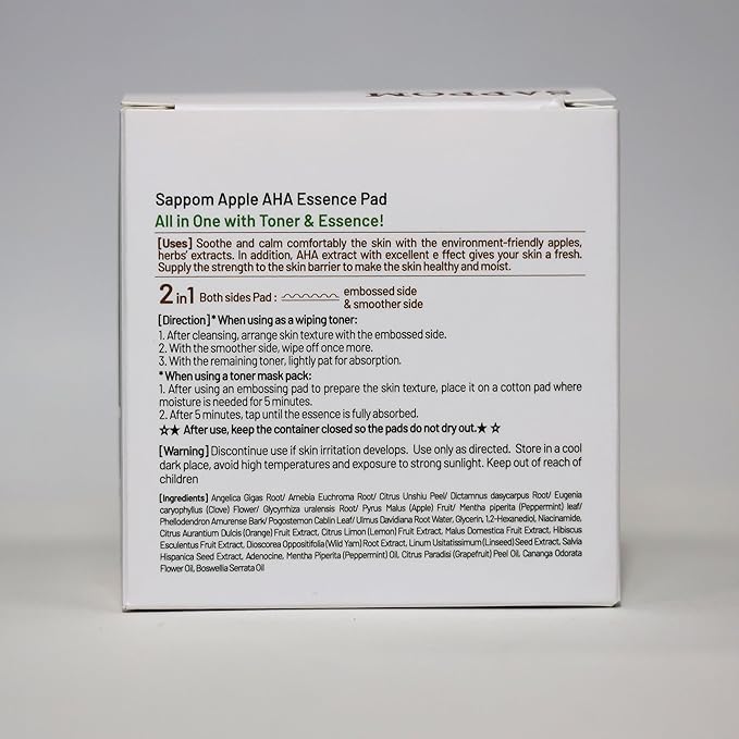 Apple AHA Essence Pad, Green Apple, with AHA, Toner pad, Soothing and Peeling, 60 vegan sheets-for sensitive skin, Hydrating care-FemmiqueWomen