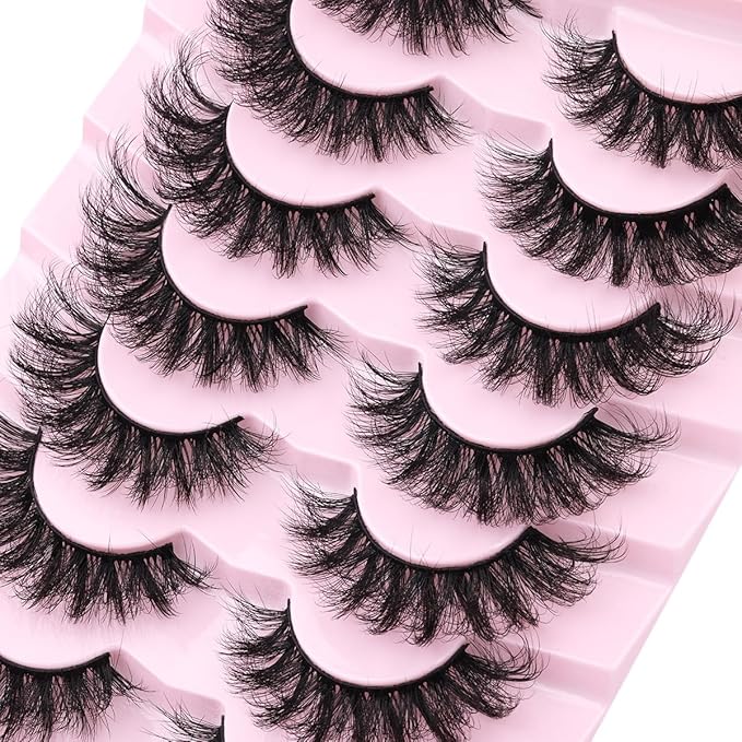 Mink Lashes Fluffy D-Curl False Eyelashes 20mm Long Volume Lashes That Look Like Extensions Cat Eye Fake Lashes Faux Mink Strip Lashes Pack 7 Pairs-FemmiqueWomen
