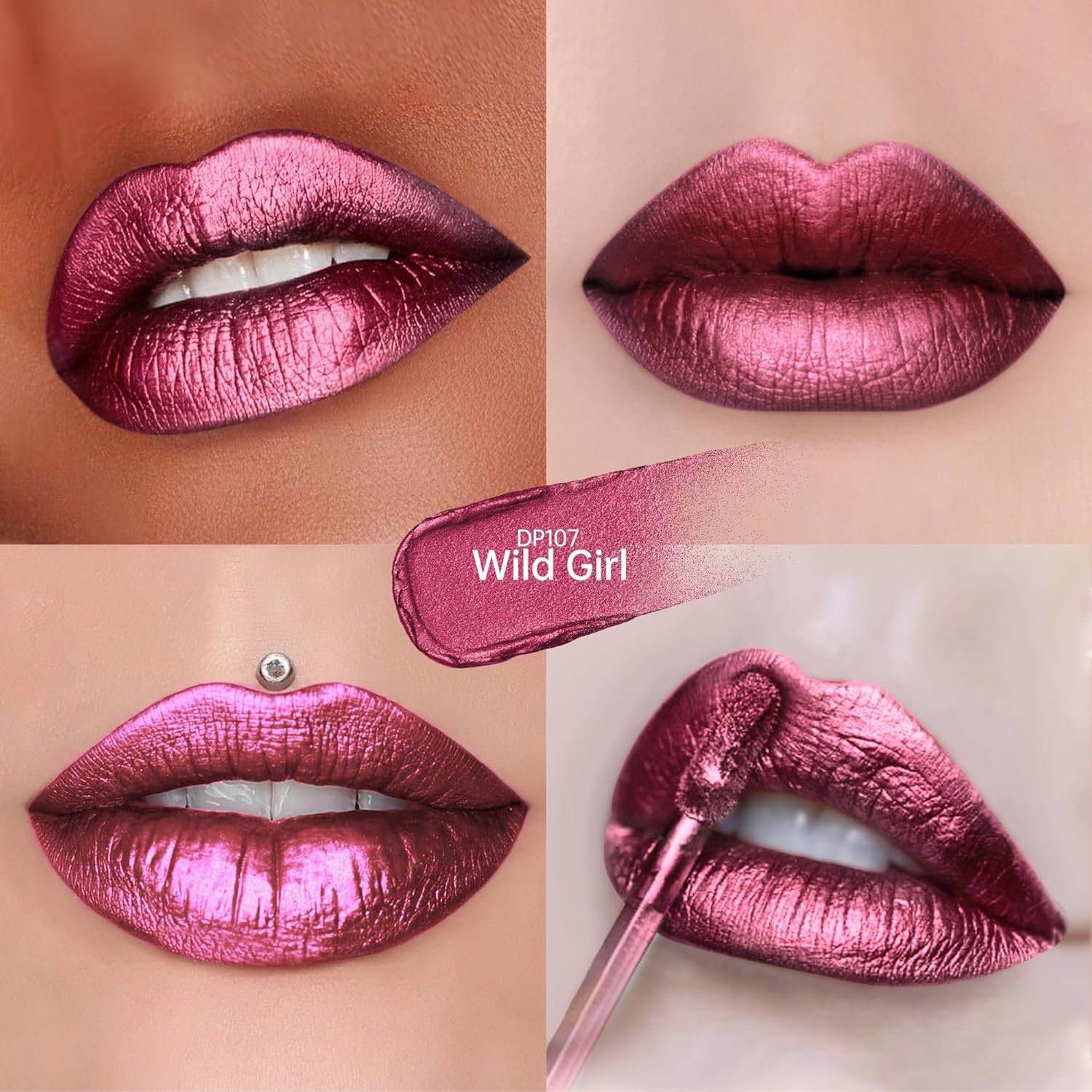 3Pc Lipsticks Set for Women Metallic Lipstick Long Lasting Dark Red Burgundy Pink Lip Gloss, Metal Shine Lightweight Hydrating Full Coverage Lip Color, DP104/107/108-FemmiqueWomen