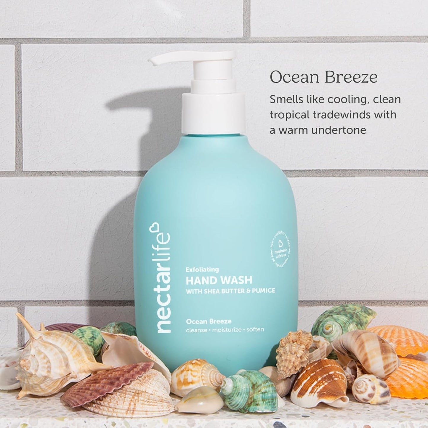 Nectar Life Exfoliating & Moisturizing Hand Wash 3-Pack, Volcanic Pumice for Hand Scrub, Shea Butter Softens Hands, Clean Vegan Ingredients, Ocean Breeze Scent-FemmiqueWomen