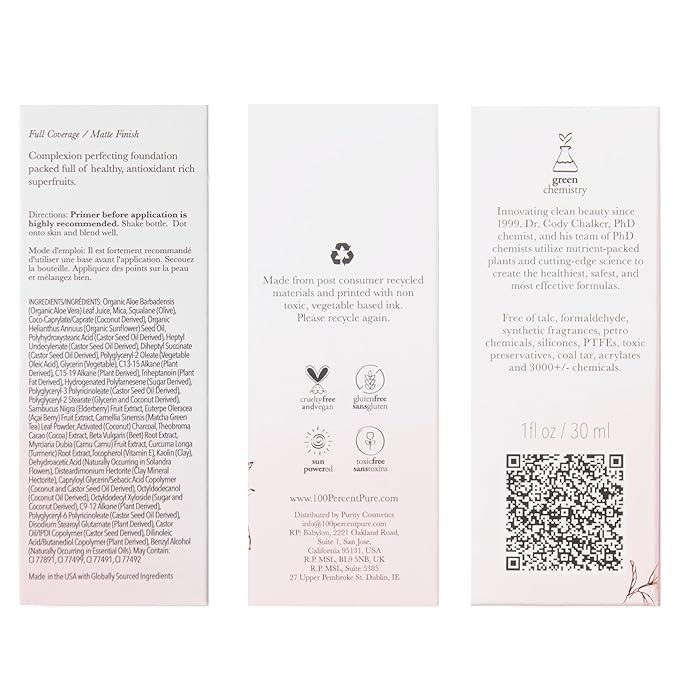 100% PURE Fruit Pigmented Healthy Foundation, Alpine Rose, Liquid Foundation Makeup, Anti-aging, Full Coverage, Matte Finish - 1 Fl Oz-FemmiqueWomen