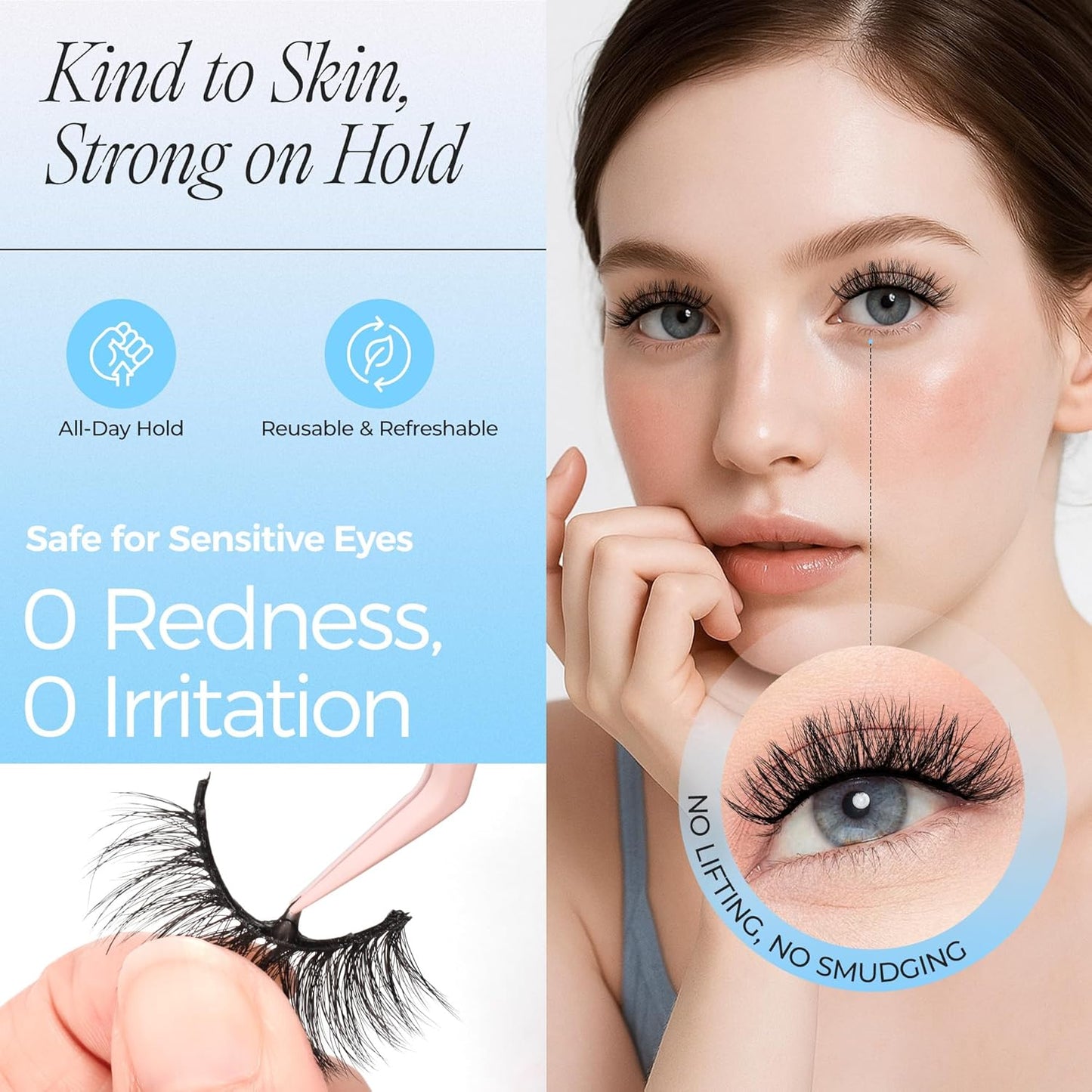 LASHVIEW Self Adhesive Eyelashes 5 Pairs Cat Eye Wispy Self-adhesive False Lashes Reusable Natural Look Press On Lashes No Glue Need Eyelashes with Replacement Adhesive Strips (CV130)-FemmiqueWomen