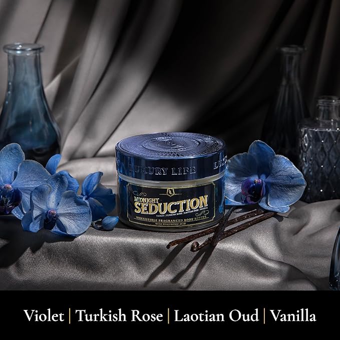 LUXURY LIFE BUTTER - Irresistibly Scented Body Butter with Hyaluronic Acid for Ultimate Moisture. Hydrates for a Non-Greasy Glamorous Glow (Presidential, Fresh Attraction, Midnight Seduction 5 oz)-FemmiqueWomen