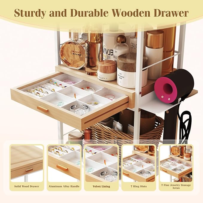 Makeup Organizer Storage Cart, Floor Skincare Organizers, Makeup Stand with Drawers, Vanity Organizer Cosmetics Display Cases Holder for Skin Care Nail Polish Perfume Makeup Brush Hair Tool-FemmiqueWomen