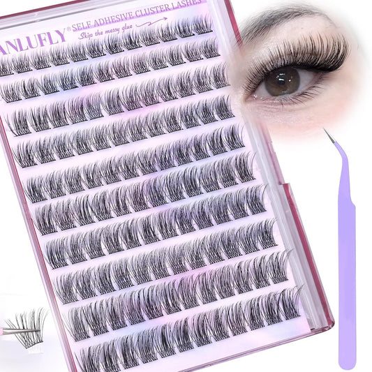 Self Adhesive Cluster Lashes Natural No Glue Eyelash Clusters Self Adhesive Individual Lashes with Clear Strips 10-16MM Wispy DIY Eyelash Extensions by ZANLUFLY-FemmiqueWomen