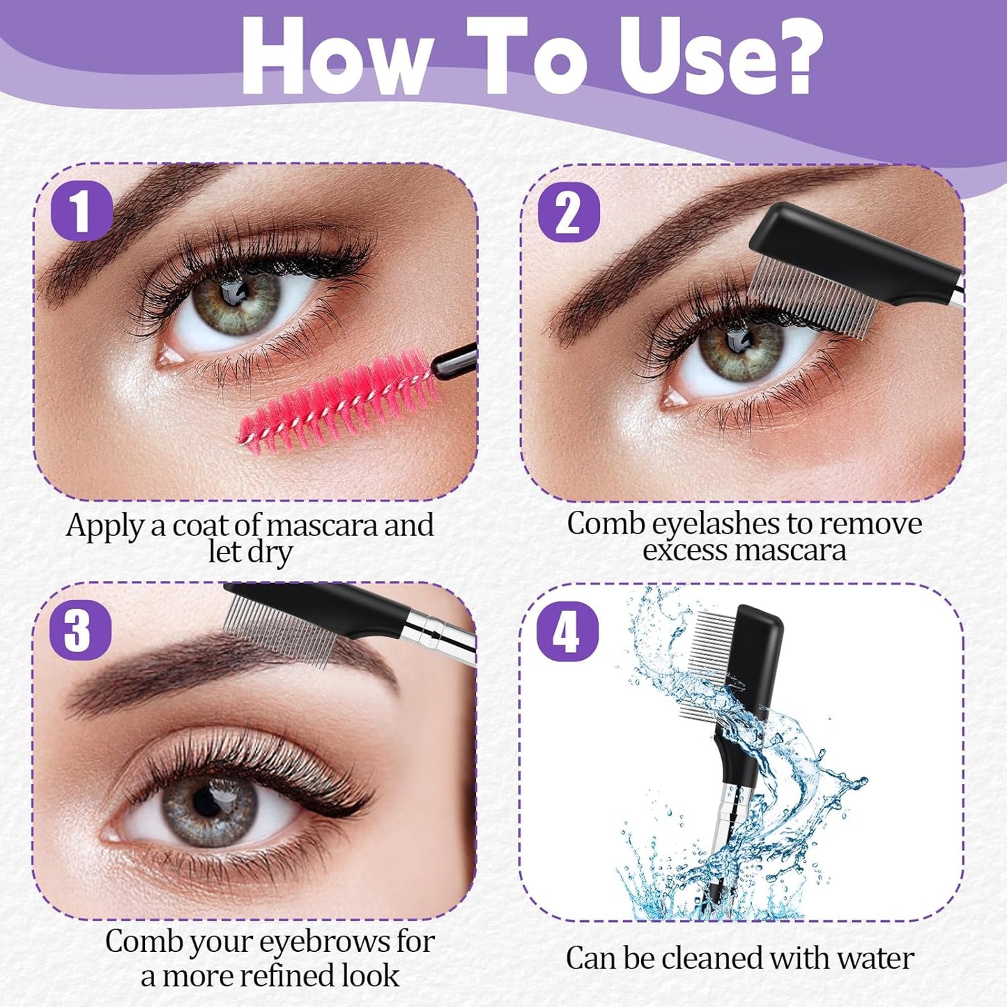 Small Eyelash Comb, 2 Pack Metal Eyelash Brush Eyelash Separator Tool Eyebrow Brush Grooming Eye Lash Separator Grooming Brushes Eyebrow Comb with Metal Teeth Eye Makeup Tool for Women (Short Handle)-FemmiqueWomen