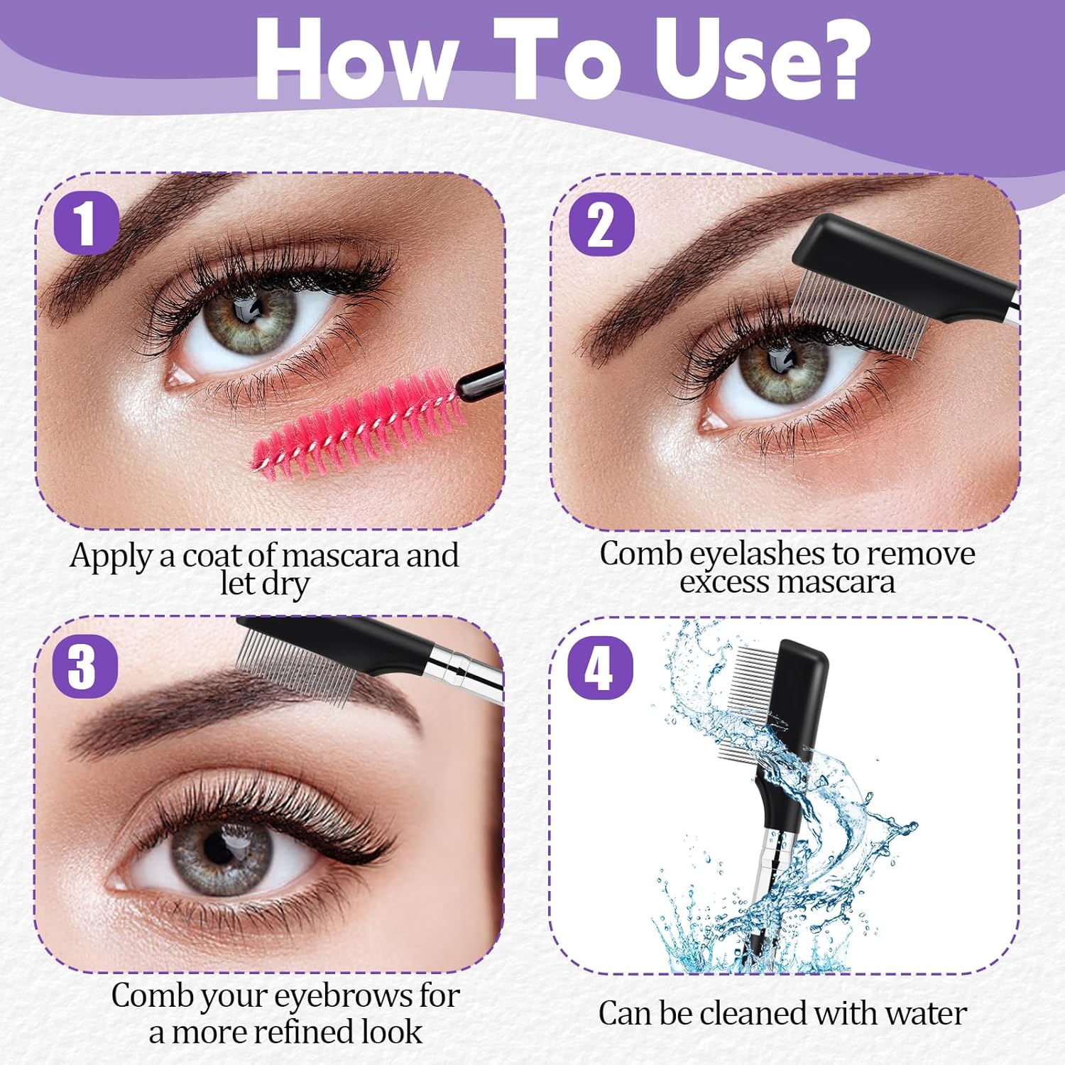 Small Eyelash Comb, 2 Pack Metal Eyelash Brush Eyelash Separator Tool Eyebrow Brush Grooming Eye Lash Separator Grooming Brushes Eyebrow Comb with Metal Teeth Eye Makeup Tool for Women (Short Handle)-FemmiqueWomen